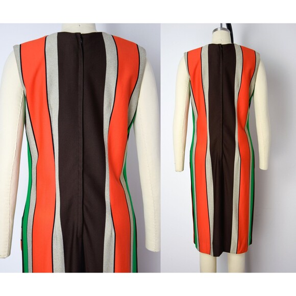 1960s Striped Shift Dress Size Medium Large 60s Mod Dress Wide Stripe Dress - Picture 4 of 9